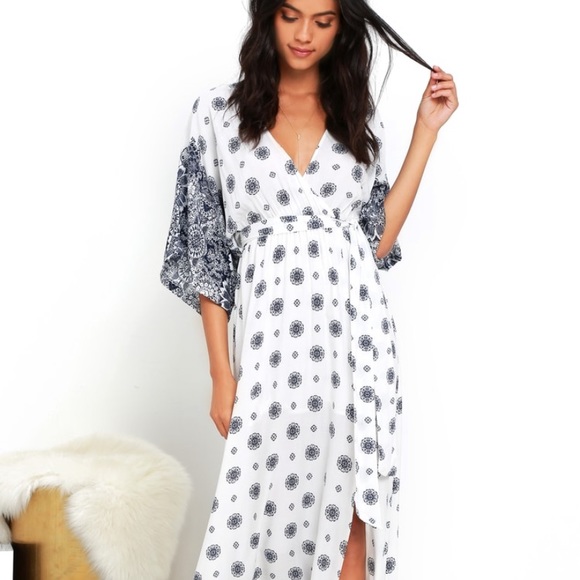 South of France Blue and Ivory Print Maxi Dress - Picture 2 of 12